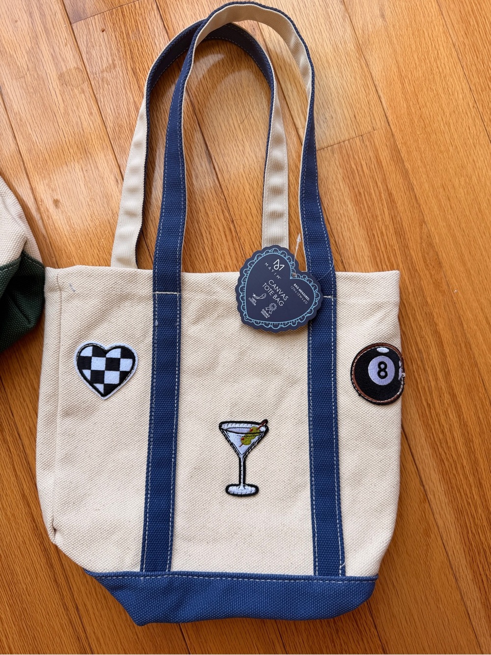 Canvas Heavyweight Tote with Blue Trim and Patches